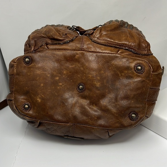 Frye Brooke Studded Drawstring Bucket Bag Purse Brown Leather Shoulder Bag - Picture 8 of 12